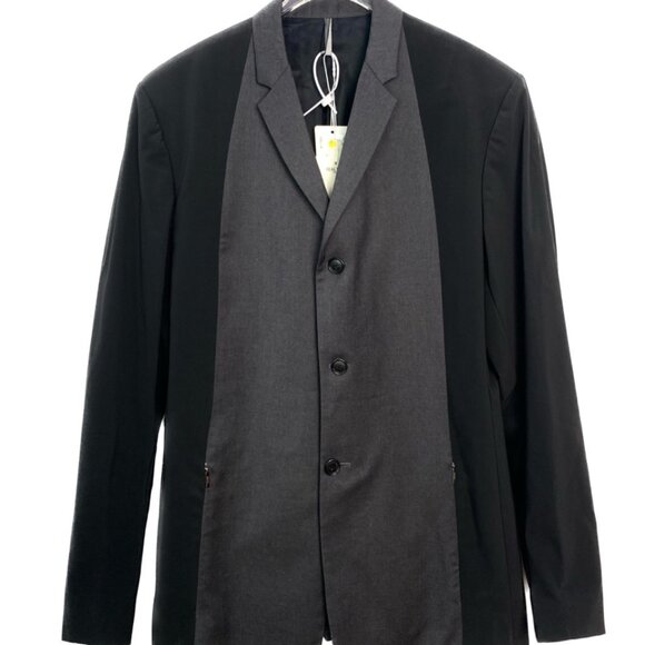 003028 Dior Men's Black and Grey Colorblock Wool Lapel Suit Jacket Colorblock 52
